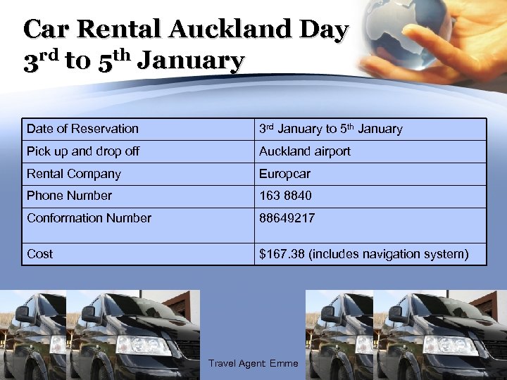 Car Rental Auckland Day 3 rd to 5 th January Date of Reservation 3