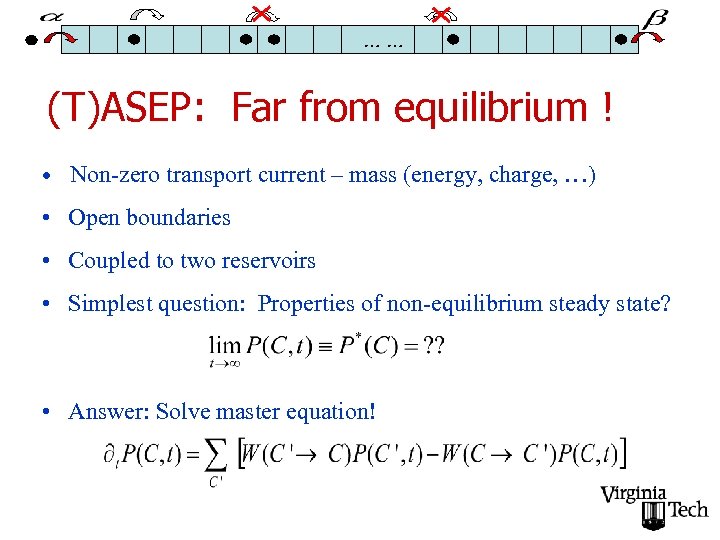 …… (T)ASEP: Far from equilibrium ! • Non-zero transport current – mass (energy, charge,