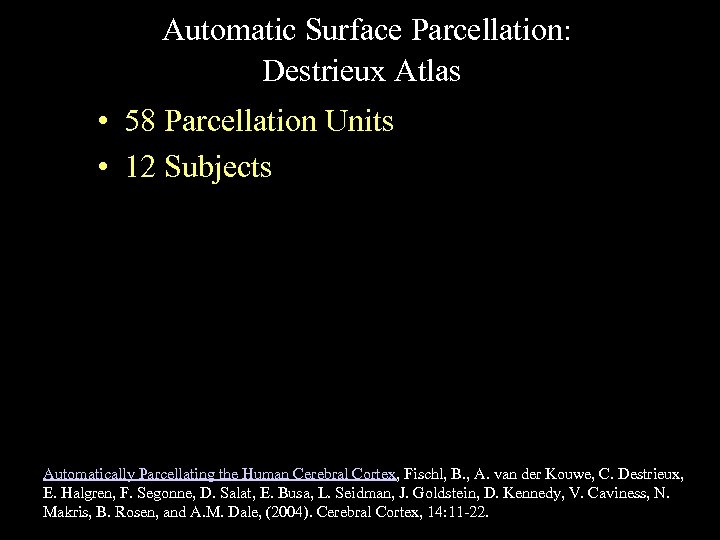 Automatic Surface Parcellation: Destrieux Atlas • 58 Parcellation Units • 12 Subjects Automatically Parcellating