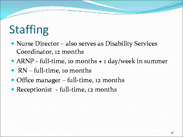 Staffing Nurse Director – also serves as Disability Services Coordinator, 12 months ARNP -
