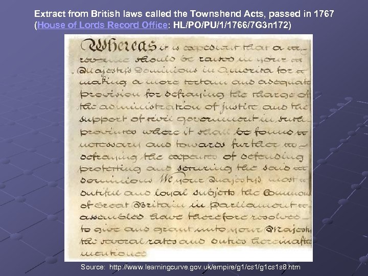 Extract from British laws called the Townshend Acts, passed in 1767 (House of Lords