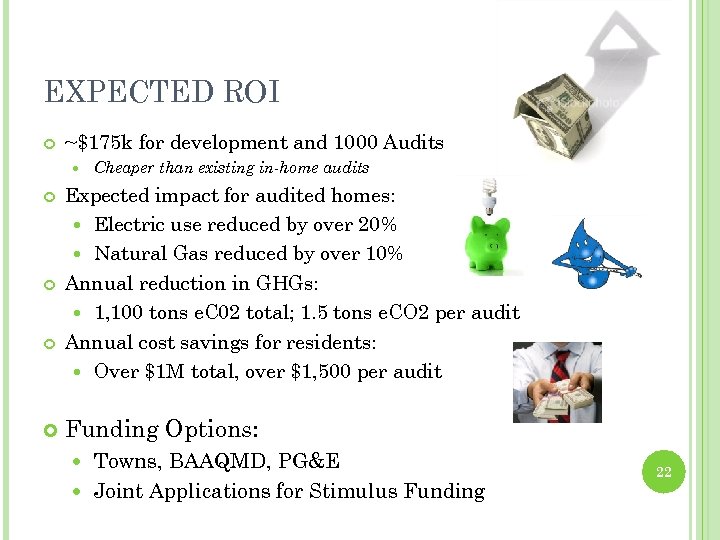 EXPECTED ROI ~$175 k for development and 1000 Audits Cheaper than existing in-home audits