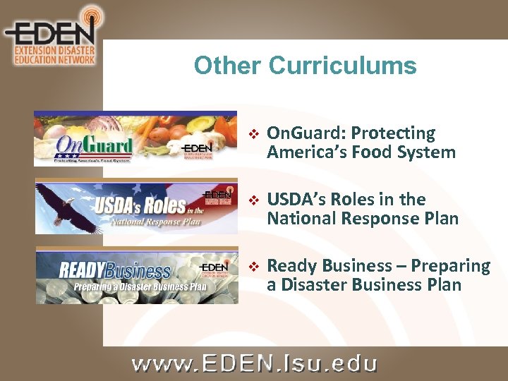 Other Curriculums v On. Guard: Protecting America’s Food System v USDA’s Roles in the