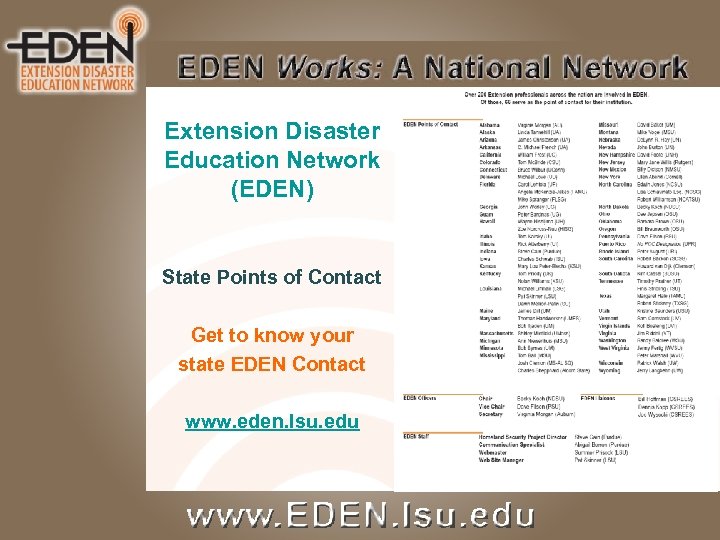 Extension Disaster Education Network (EDEN) State Points of Contact Get to know your state