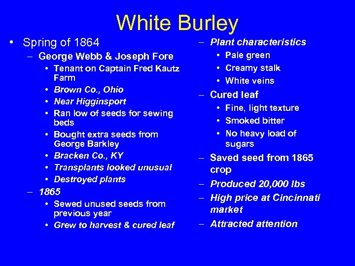 White Burley • Spring of 1864 – George Webb & Joseph Fore • Tenant