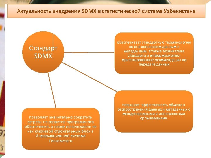 Актуальность внедрения SDMX в статистической системе Узбекистана Стандарт SDMX позволяет значительно сократить затраты на