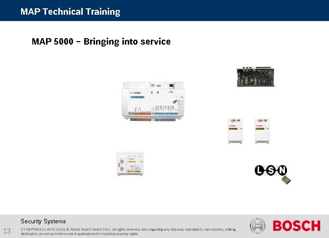 MAP Technical Training MAP 5000 – Bringing into service Security Systems 13 ST-IN/PRM-EU |