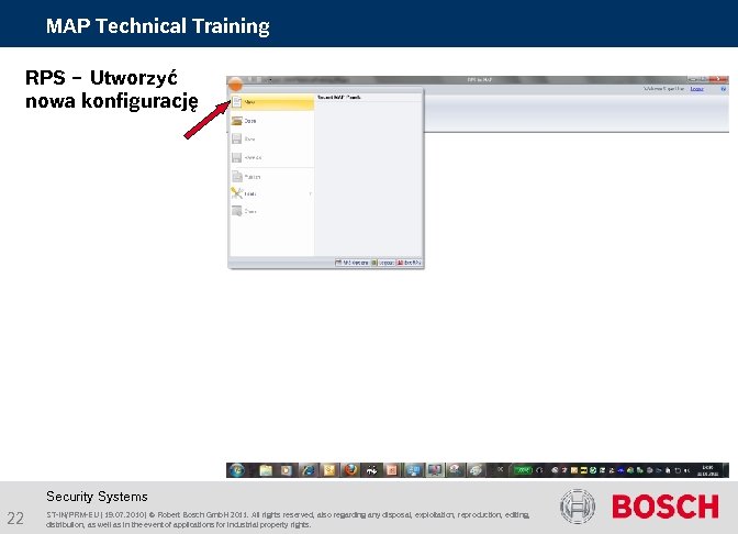 MAP Technical Training RPS – Utworzyć nowa konfigurację Security Systems 22 ST-IN/PRM-EU | 19.