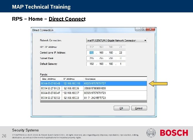 MAP Technical Training RPS – Home – Direct Connect Security Systems 26 ST-IN/PRM-EU |