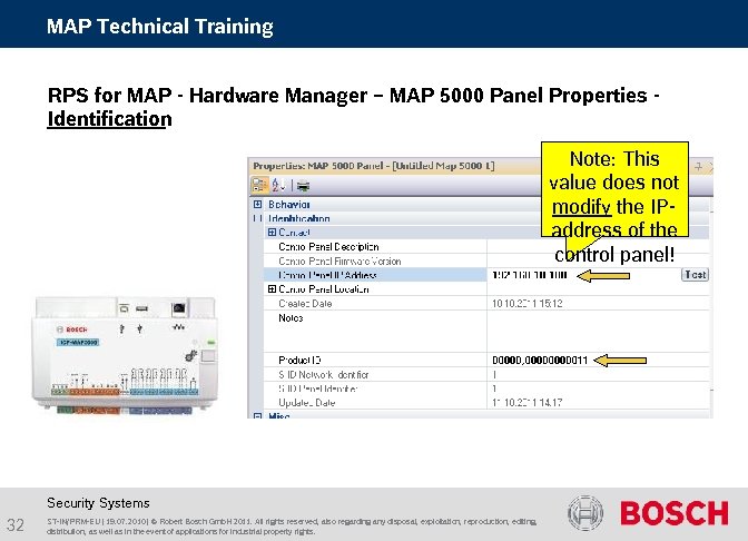 MAP Technical Training RPS for MAP - Hardware Manager – MAP 5000 Panel Properties