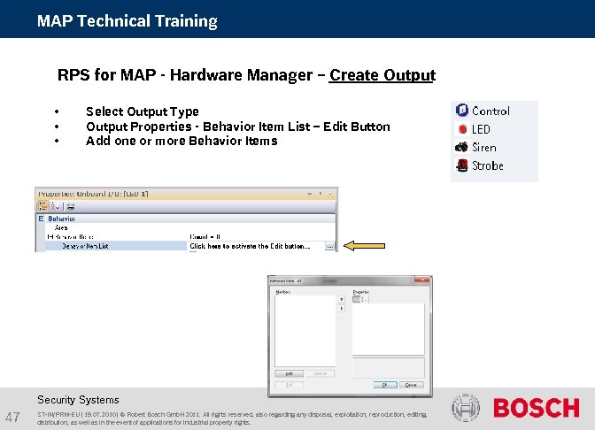 MAP Technical Training RPS for MAP - Hardware Manager – Create Output • •