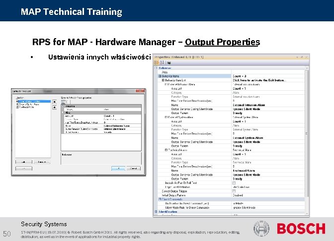 MAP Technical Training RPS for MAP - Hardware Manager – Output Properties • Ustawienia