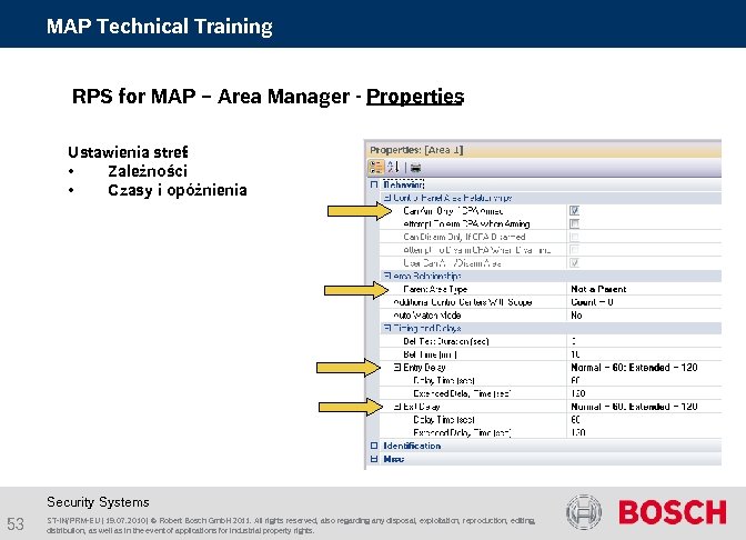 MAP Technical Training RPS for MAP – Area Manager - Properties Ustawienia stref :