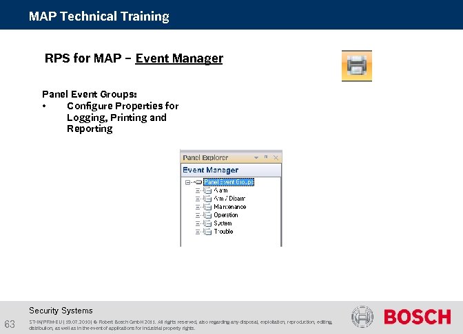 MAP Technical Training RPS for MAP – Event Manager Panel Event Groups: • Configure