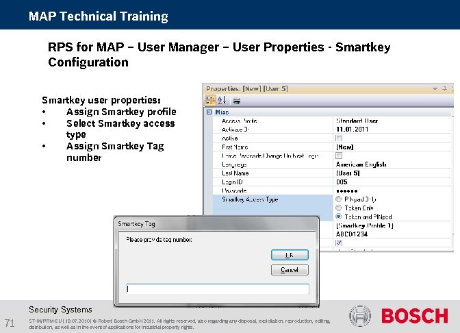 MAP Technical Training RPS for MAP – User Manager – User Properties - Smartkey