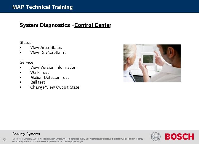 MAP Technical Training System Diagnostics –Control Center Status • View Area Status • View