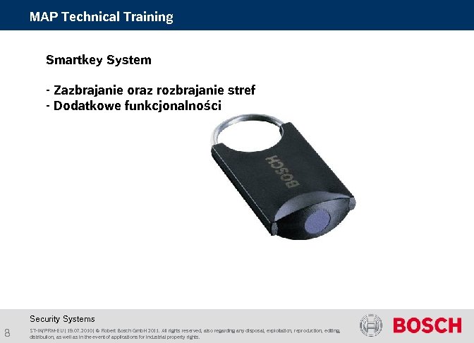 MAP Technical Training Smartkey System - Zazbrajanie oraz rozbrajanie stref - Dodatkowe funkcjonalności Security