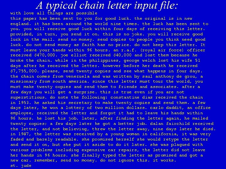 A typical chain letter input file: with love all things are possible this paper