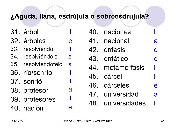 ¿Aguda, llana, esdrújula o sobreesdrújula? 31. árbol 32. árboles ll e 33. resolviendo ll