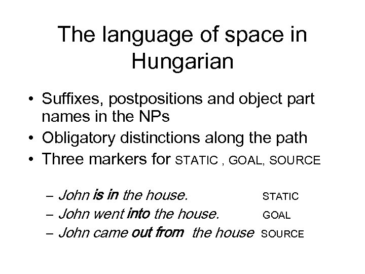 The language of space in Hungarian • Suffixes, postpositions and object part names in