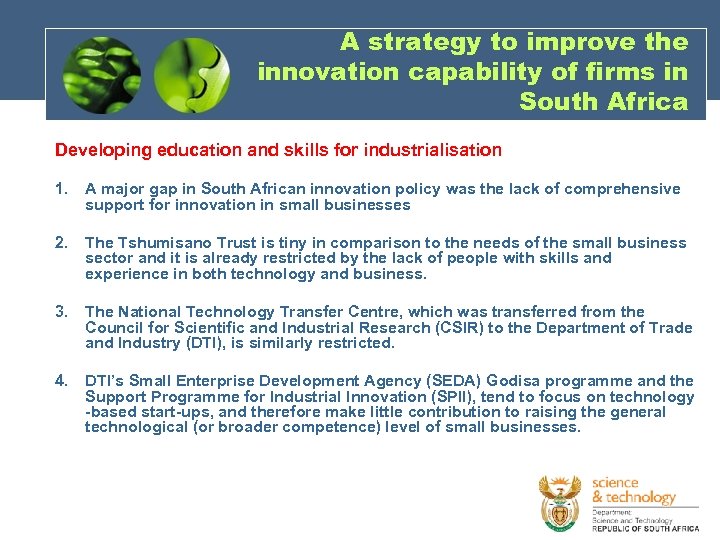 A strategy to improve the innovation capability of firms in South Africa Developing education