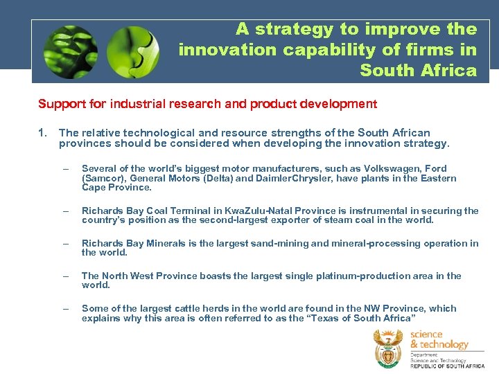 A strategy to improve the innovation capability of firms in South Africa Support for