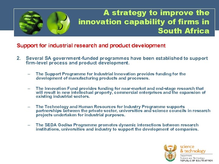 A strategy to improve the innovation capability of firms in South Africa Support for