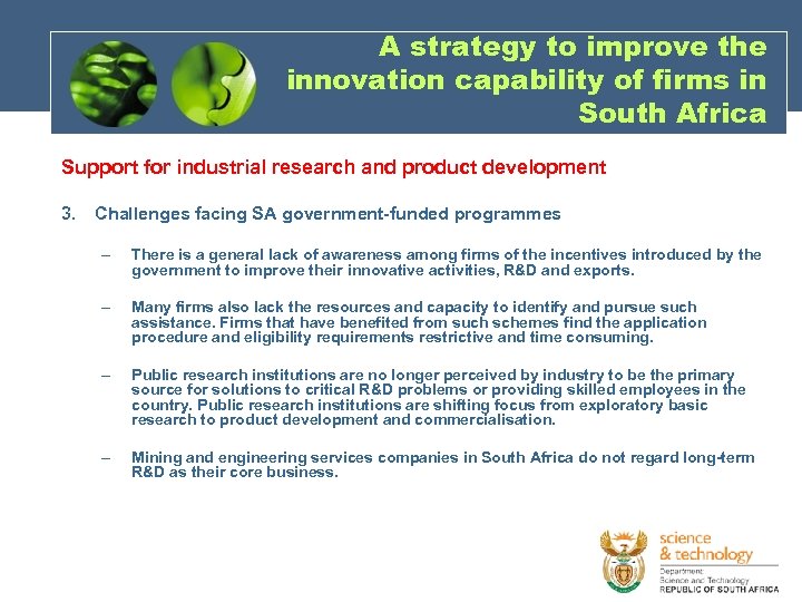 A strategy to improve the innovation capability of firms in South Africa Support for