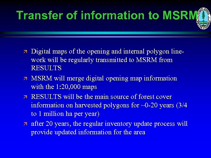 Transfer of information to MSRM ä ä Digital maps of the opening and internal