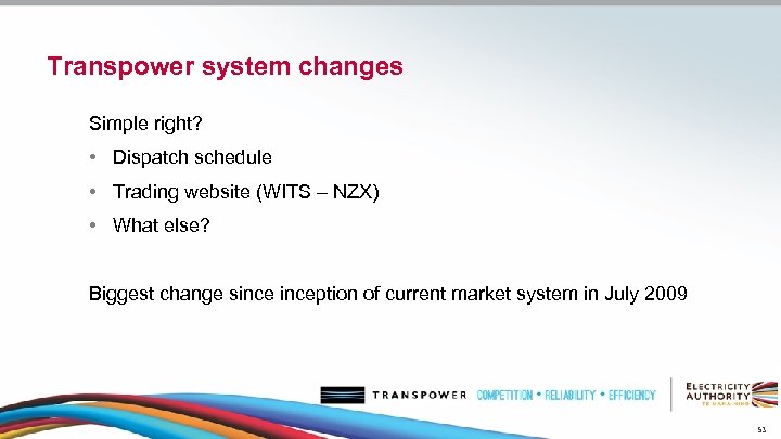 Transpower system changes Simple right? • Dispatch schedule • Trading website (WITS – NZX)