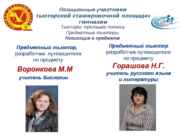 Позиционные участники тьюторской стажировочной площадки гимназии Тьюторы третьего потока. Предметные тьюторы Навигация в предмете