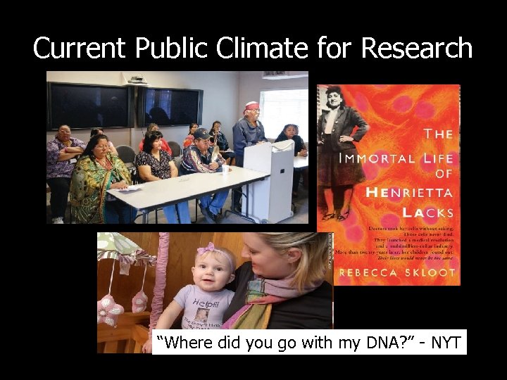 Current Public Climate for Research “Where did you go with my DNA? ” -