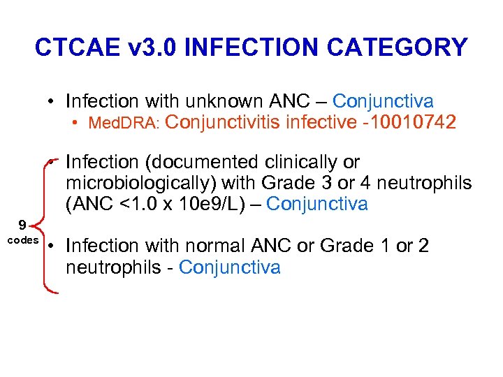CTCAE v 3. 0 INFECTION CATEGORY • Infection with unknown ANC – Conjunctiva •
