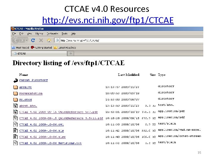 CTCAE v 4. 0 Resources http: //evs. nci. nih. gov/ftp 1/CTCAE 35 