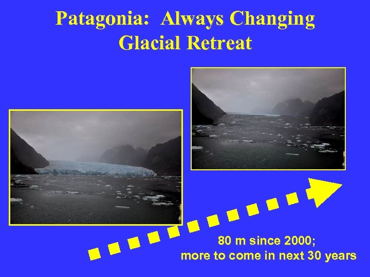 Patagonia: Always Changing Glacial Retreat 80 m since 2000; more to come in next