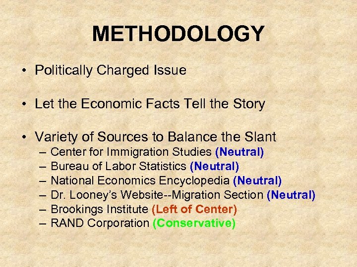 METHODOLOGY • Politically Charged Issue • Let the Economic Facts Tell the Story •