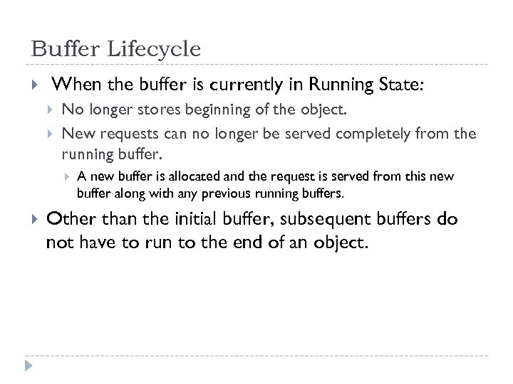Buffer Lifecycle When the buffer is currently in Running State: No longer stores beginning