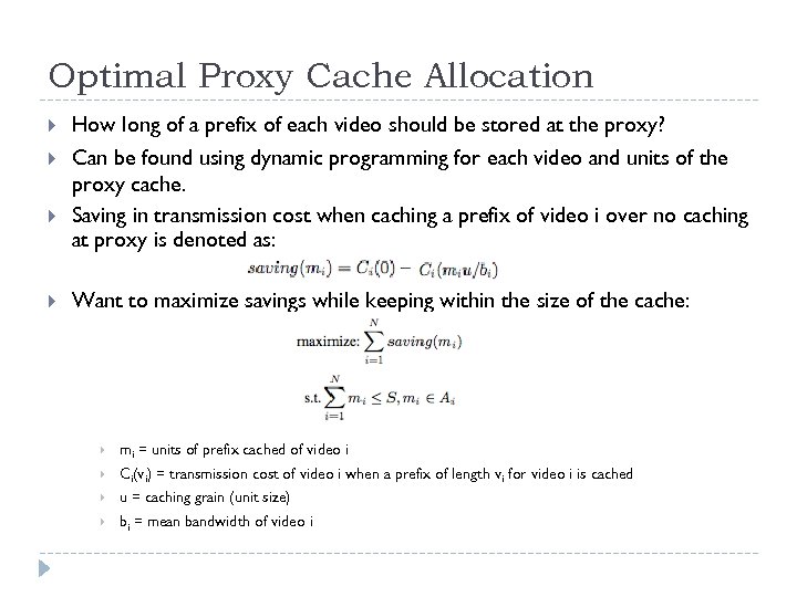 Optimal Proxy Cache Allocation How long of a prefix of each video should be