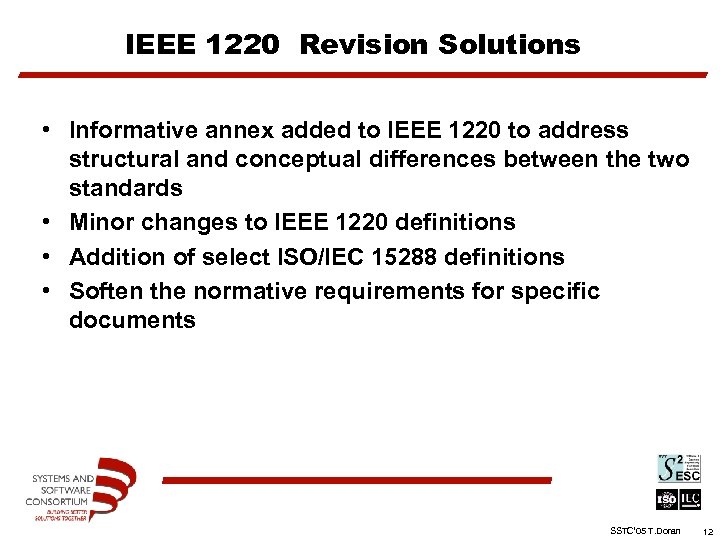 IEEE 1220 Revision Solutions • Informative annex added to IEEE 1220 to address structural