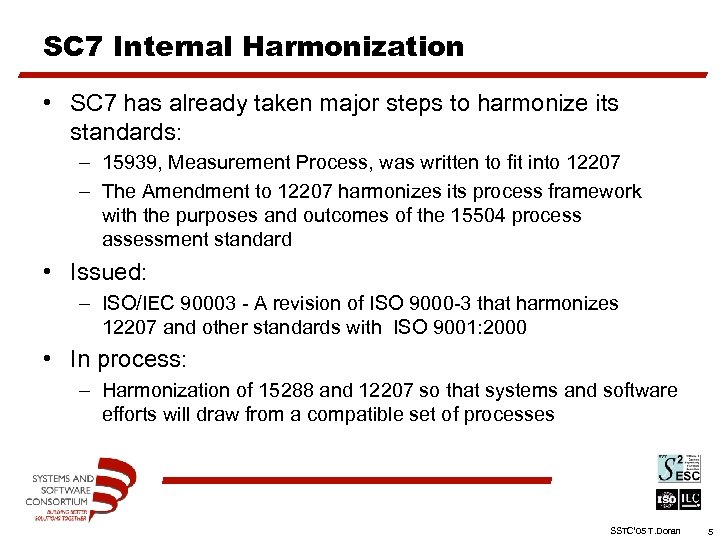 SC 7 Internal Harmonization • SC 7 has already taken major steps to harmonize