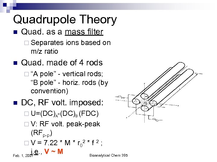 Quadrupole Theory n Quad. as a mass filter ¨ Separates ions based on m/z