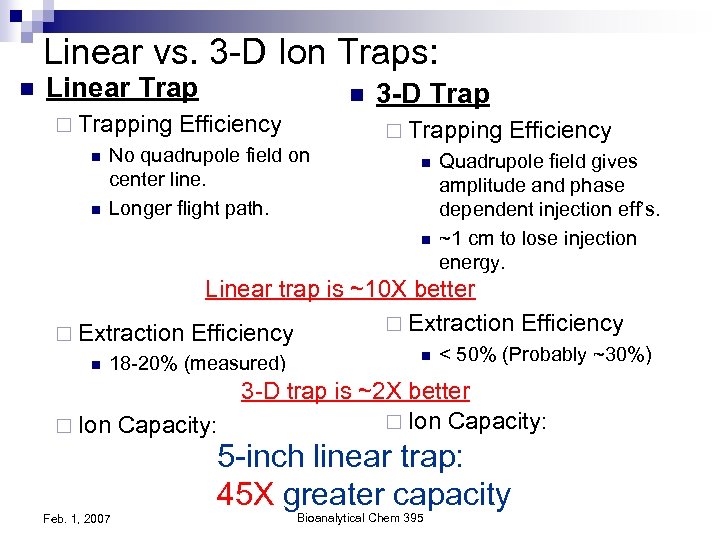 Linear vs. 3 -D Ion Traps: n Linear Trap ¨ Trapping n n n