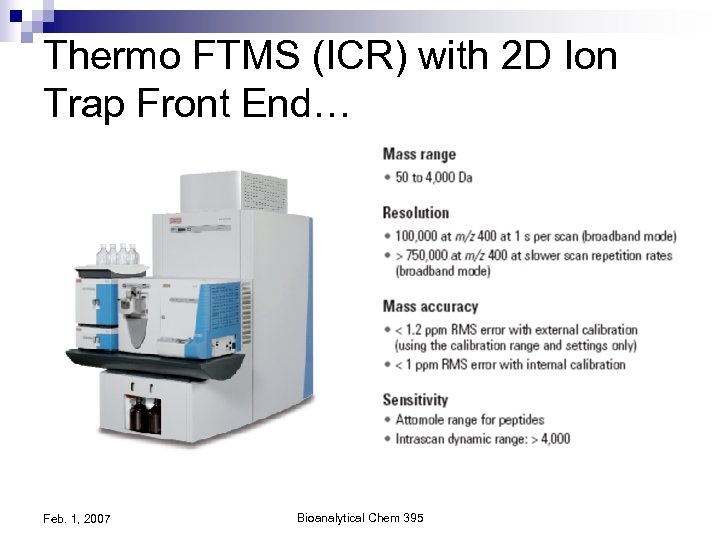 Thermo FTMS (ICR) with 2 D Ion Trap Front End… Feb. 1, 2007 Bioanalytical