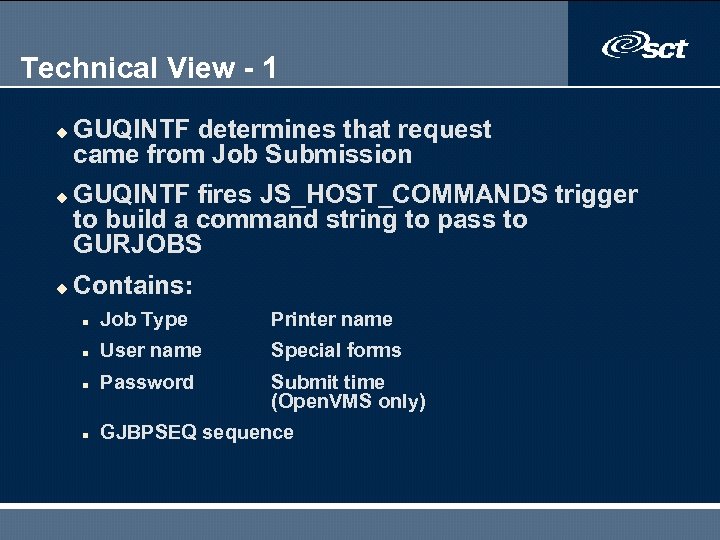 Technical View - 1 u u u GUQINTF determines that request came from Job