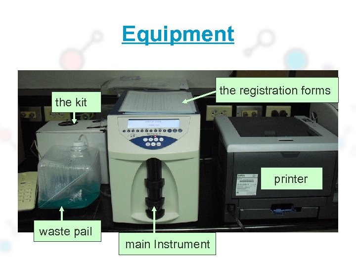 Equipment the registration forms the kit printer waste pail main Instrument 