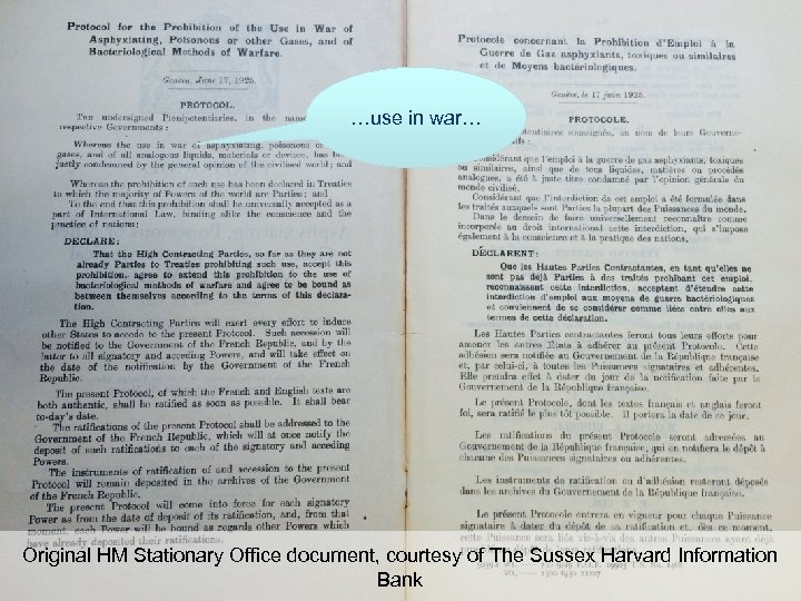 …use in war… Original HM Stationary Office document, courtesy of The Sussex Harvard Information