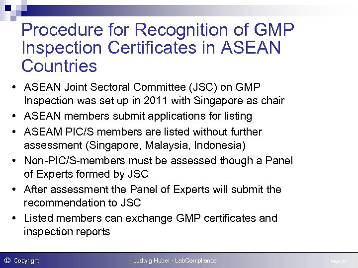 Procedure for Recognition of GMP Inspection Certificates in ASEAN Countries • ASEAN Joint Sectoral