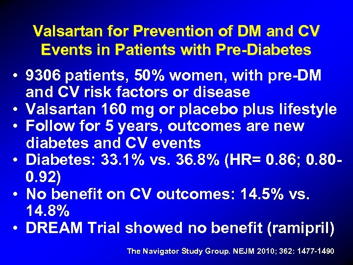 Valsartan for Prevention of DM and CV Events in Patients with Pre-Diabetes • 9306