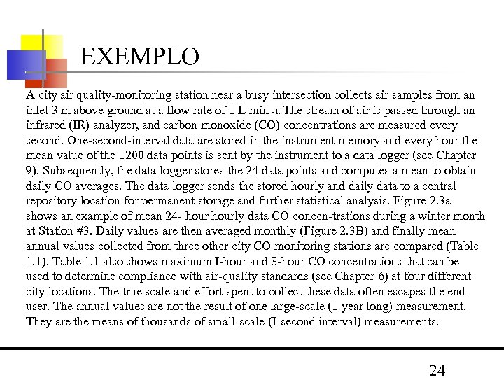 EXEMPLO A city air quality monitoring station near a busy intersection collects air samples