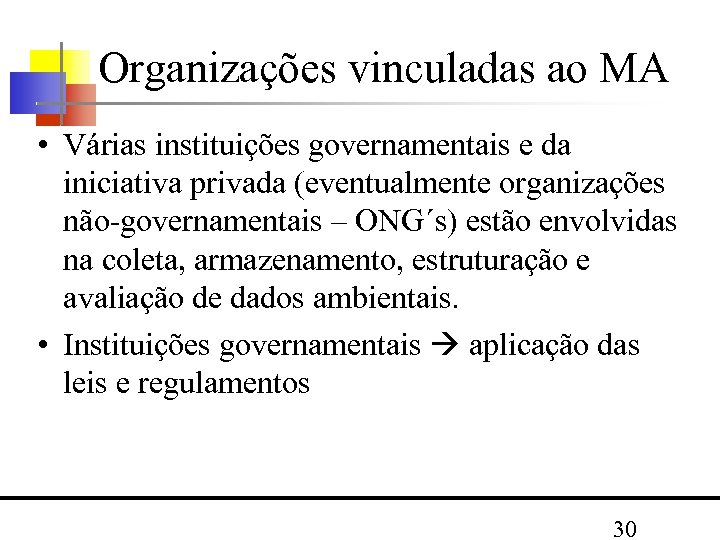 Organizações vinculadas ao MA • Várias instituições governamentais e da iniciativa privada (eventualmente organizações